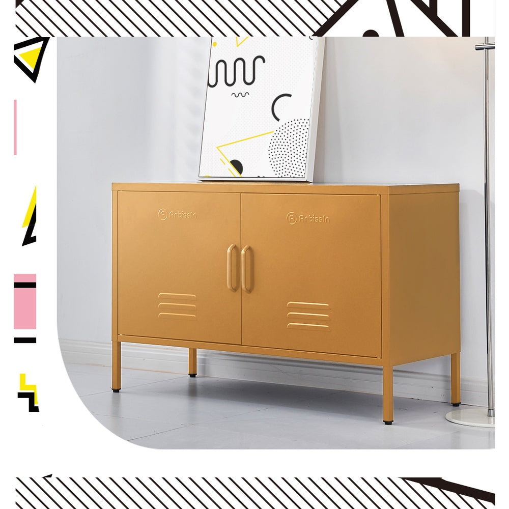 ArtissIn Buffet Sideboard Locker Metal Storage Cabinet - BASE Yellow - Newstart Furniture