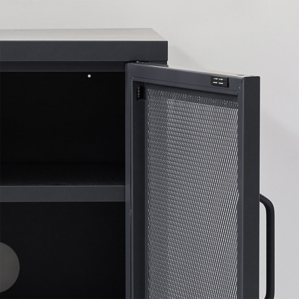 ArtissIn Mini Mesh Door Storage Cabinet Organizer Bedside Table Black - Newstart Furniture