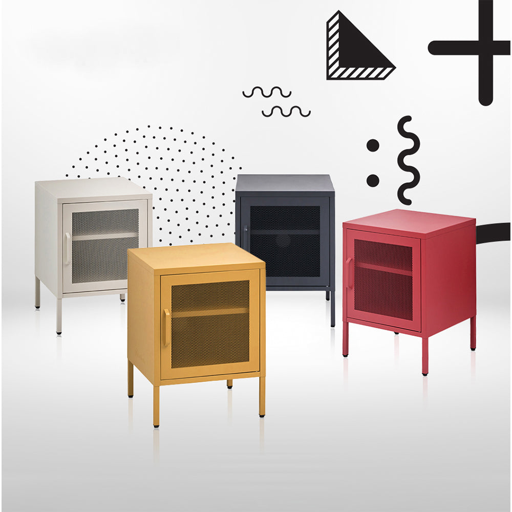 ArtissIn Mini Mesh Door Storage Cabinet Organizer Bedside Table Black - Newstart Furniture