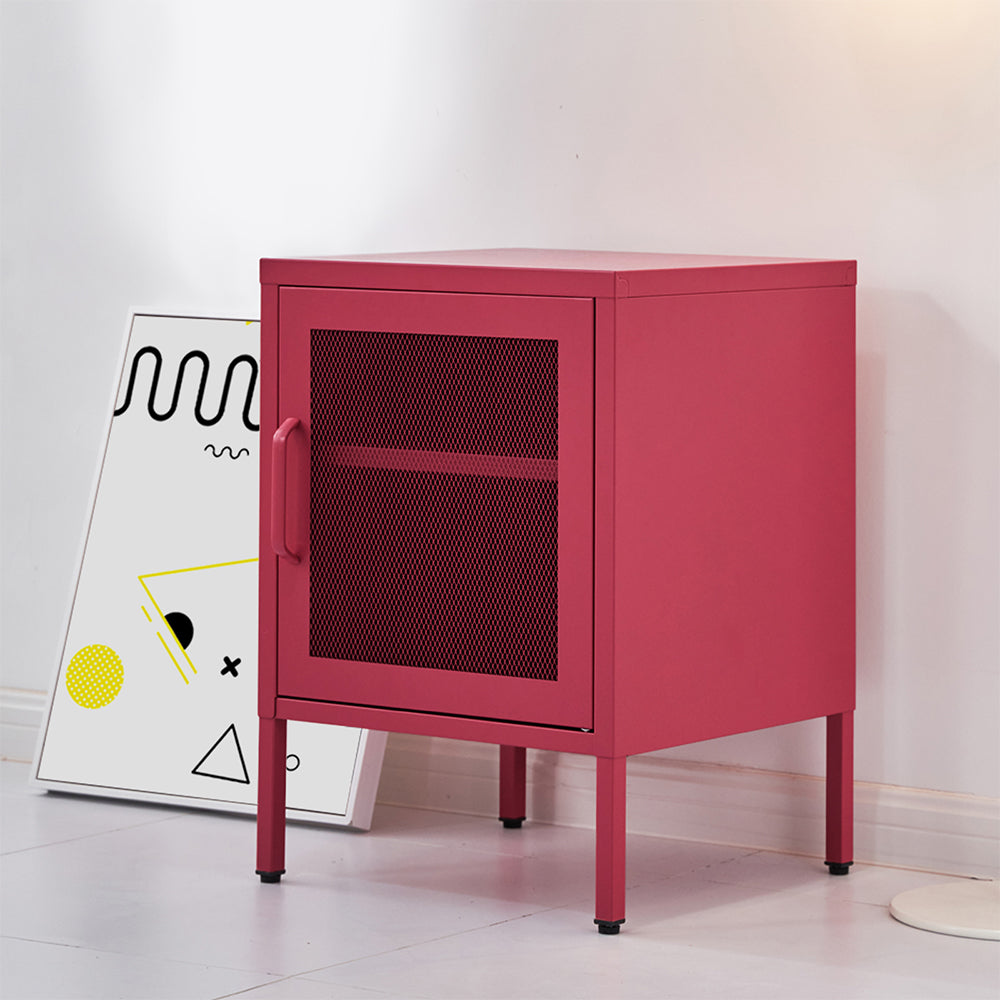 ArtissIn Mini Mesh Door Storage Cabinet Organizer Bedside Table Pink - Newstart Furniture