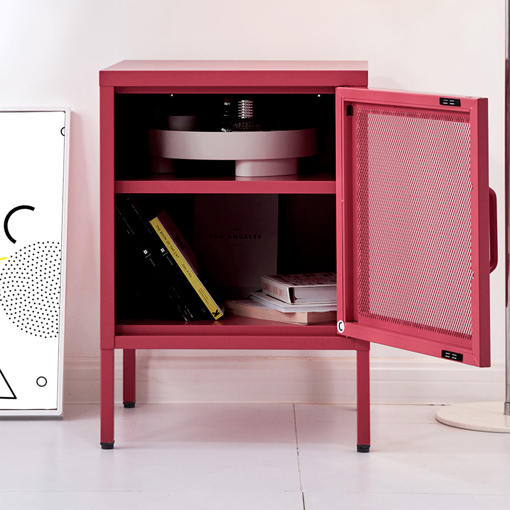 ArtissIn Mini Mesh Door Storage Cabinet Organizer Bedside Table Pink - Newstart Furniture