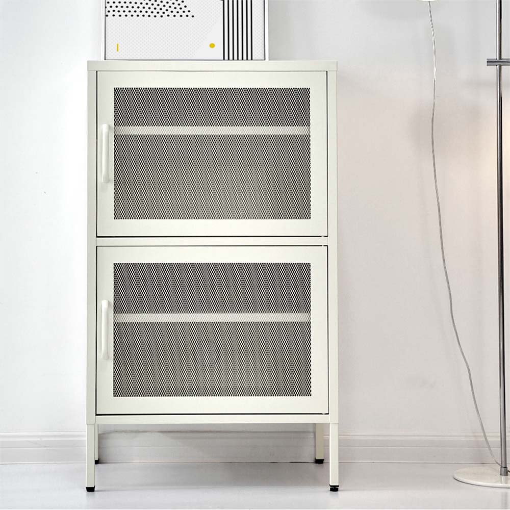 ArtissIn Double Mesh Door Storage Cabinet Organizer Bedroom White - Newstart Furniture