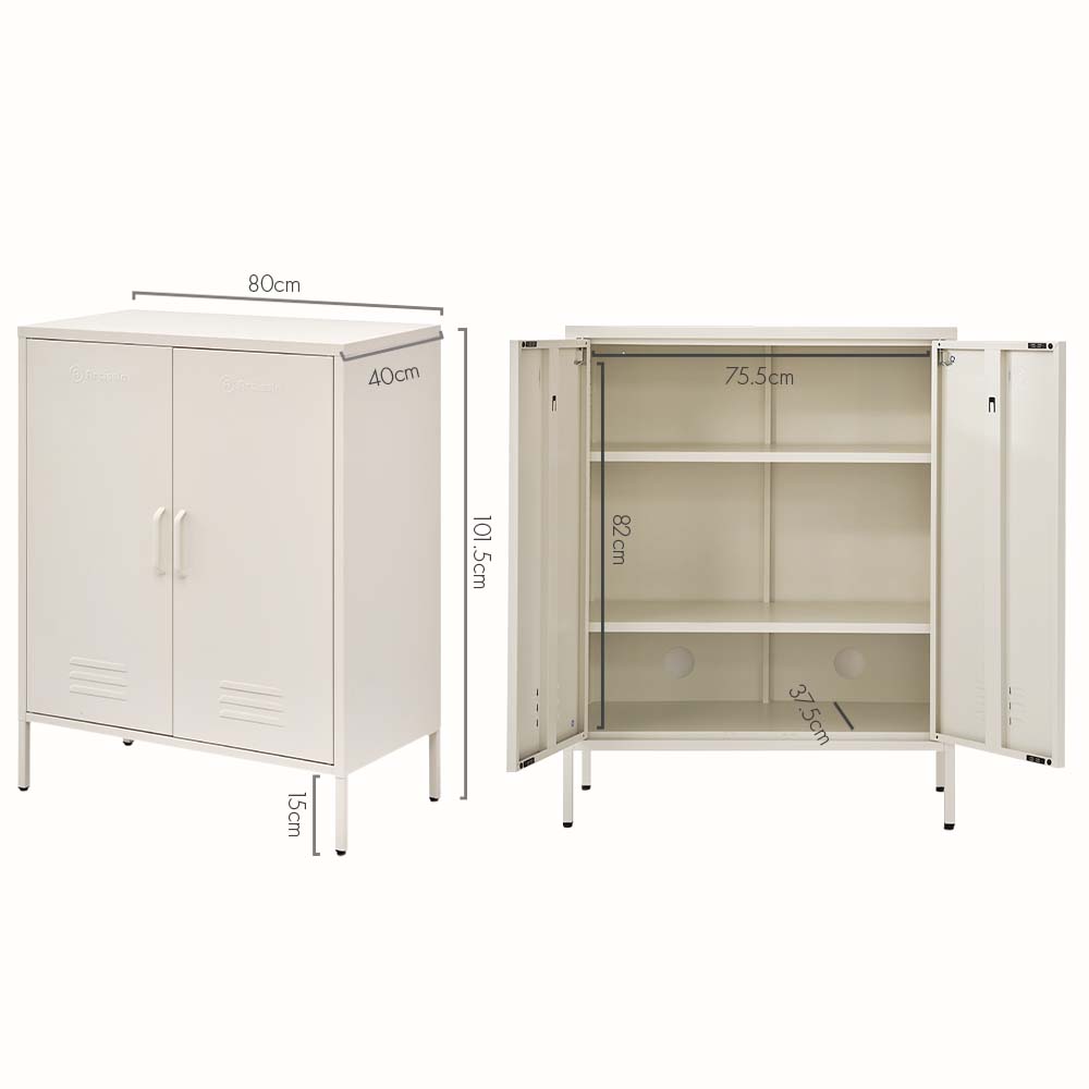 ArtissIn Sweetheart Metal Locker Storage Shelf Shoe Cabinet Buffet Sideboard White - Newstart Furniture