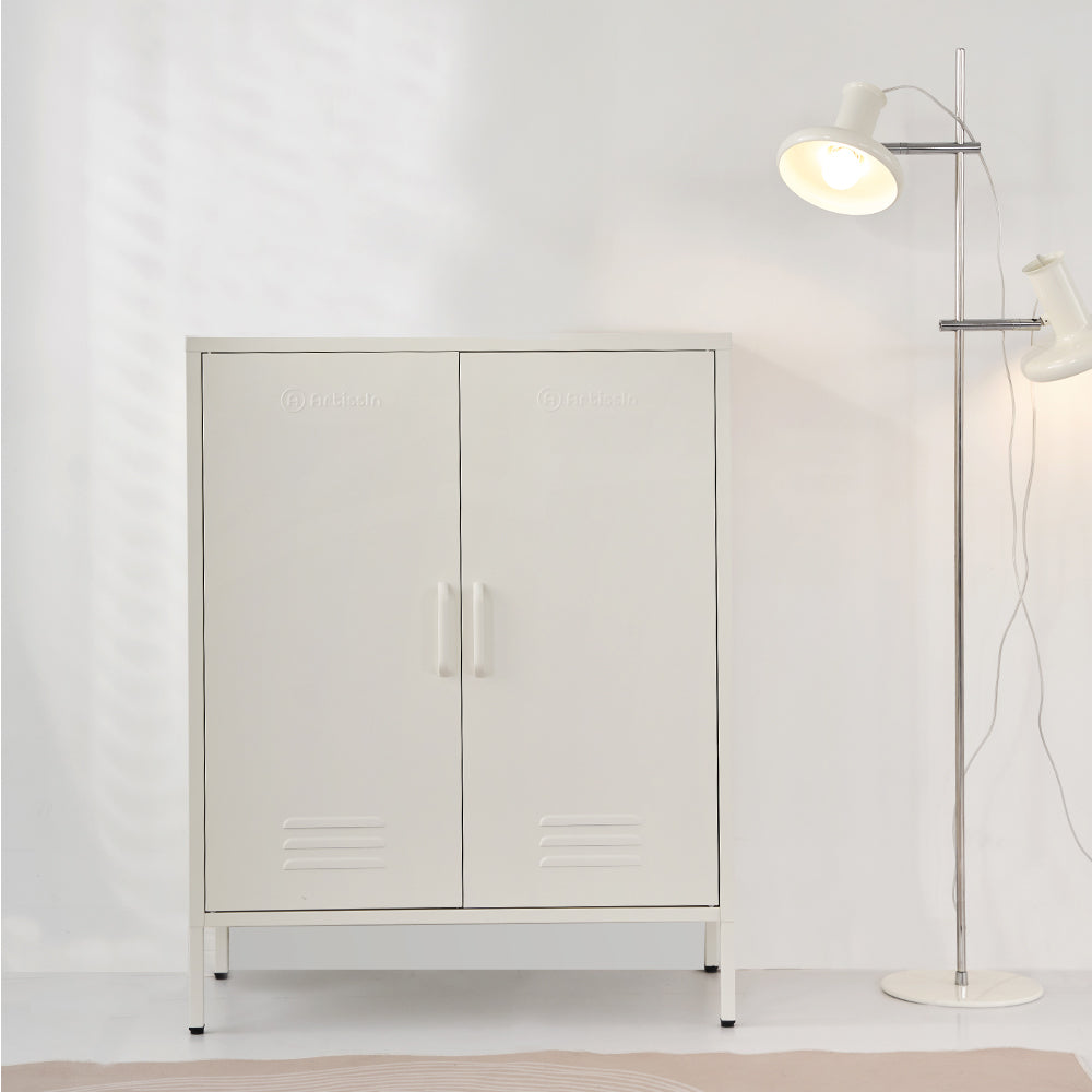 ArtissIn Sweetheart Metal Locker Storage Shelf Shoe Cabinet Buffet Sideboard White - Newstart Furniture