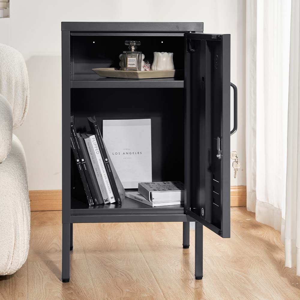 ArtissIn Metal Locker Storage Shelf Filing Cabinet Cupboard Bedside Table Black - Newstart Furniture