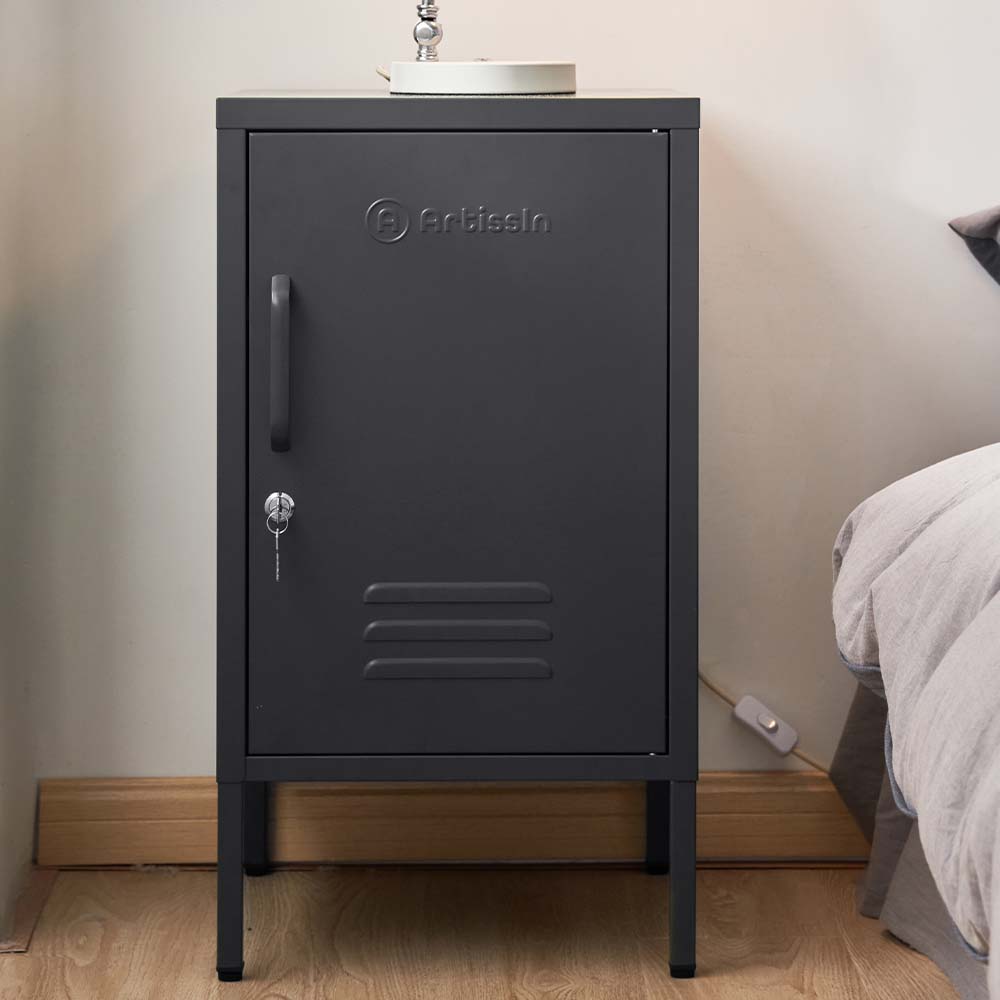 ArtissIn Metal Locker Storage Shelf Filing Cabinet Cupboard Bedside Table Black - Newstart Furniture