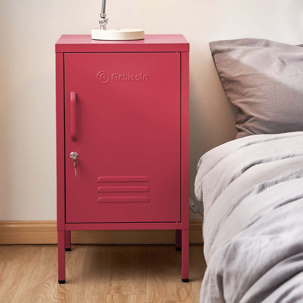 ArtissIn Metal Locker Storage Shelf Filing Cabinet Cupboard Bedside Table Pink - Newstart Furniture