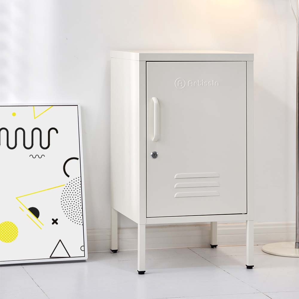 ArtissIn Metal Locker Storage Shelf Filing Cabinet Cupboard Bedside Table White - Newstart Furniture