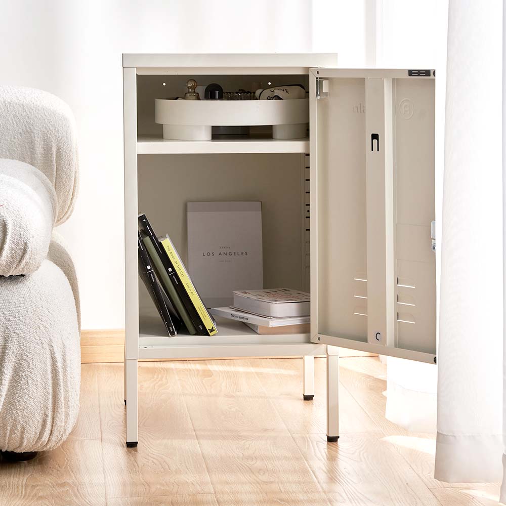 ArtissIn Metal Locker Storage Shelf Filing Cabinet Cupboard Bedside Table White - Newstart Furniture