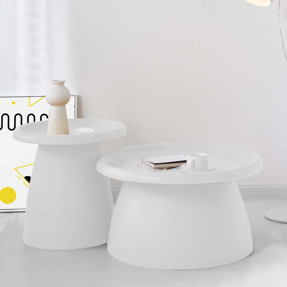 ArtissIn Coffee Table Mushroom Nordic Round Large Side Table 70CM White - Newstart Furniture