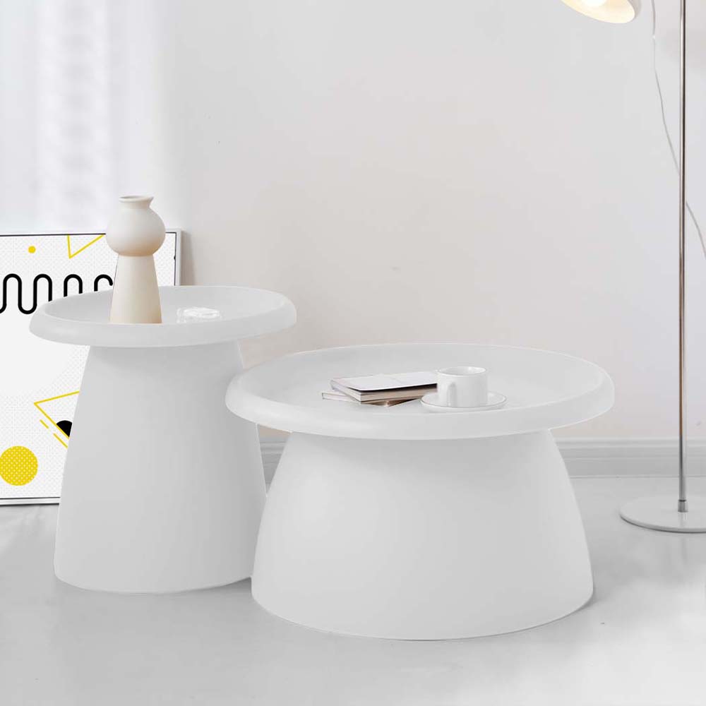 ArtissIn Coffee Table Mushroom Nordic Round Small Side Table 50CM White - Newstart Furniture