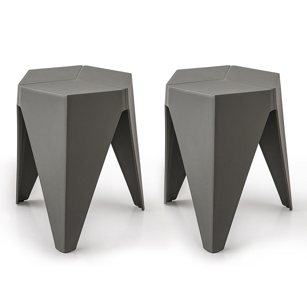 ArtissIn Set of 2 Puzzle Stool Plastic Stacking Stools Chair Outdoor Indoor Grey - Newstart Furniture