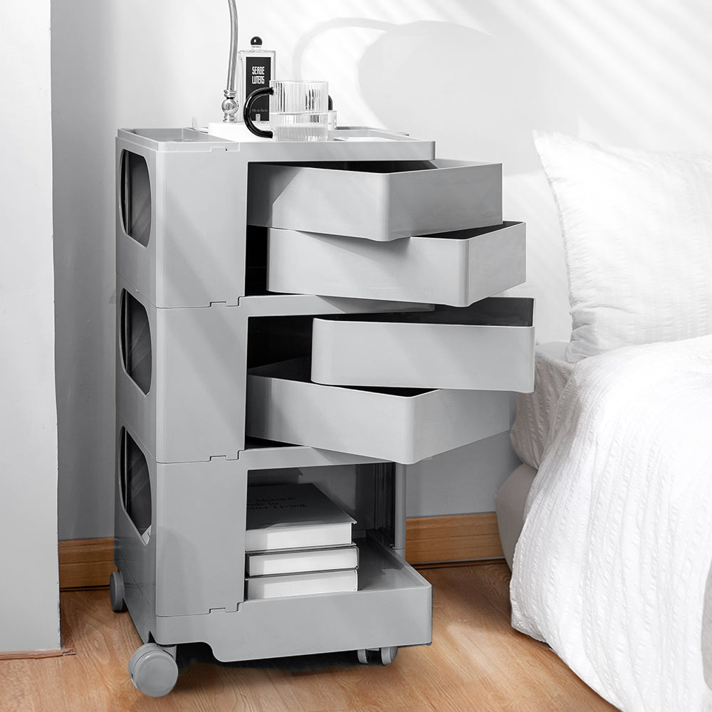 ArtissIn Bedside Table Side Tables Nightstand Organizer Replica Boby Trolley 5Tier Grey - Newstart Furniture