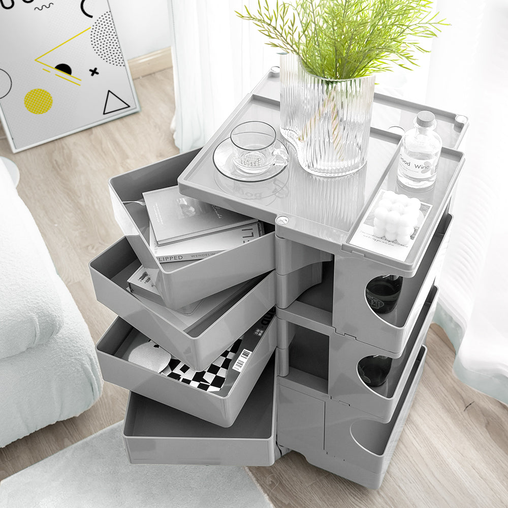 ArtissIn Bedside Table Side Tables Nightstand Organizer Replica Boby Trolley 5Tier Grey - Newstart Furniture