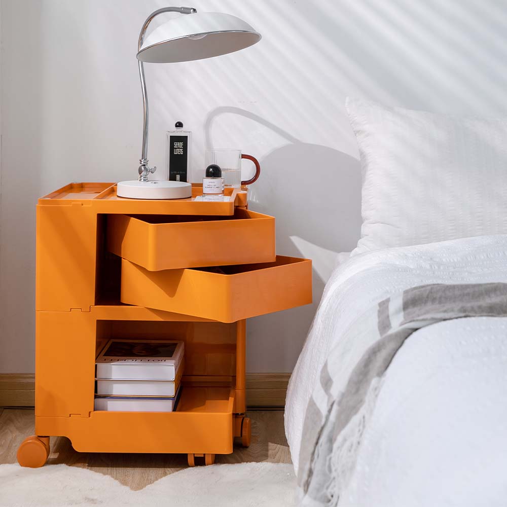 ArtissIn Bedside Table Side Tables Nightstand Organizer Replica Boby Trolley 3Tier Orange - Newstart Furniture