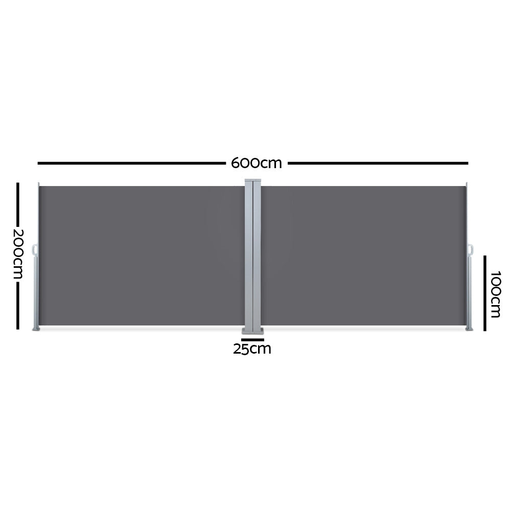 Instahut 2X6M Retractable Side Awning Garden Patio Shade Screen Panel Grey - Newstart Furniture