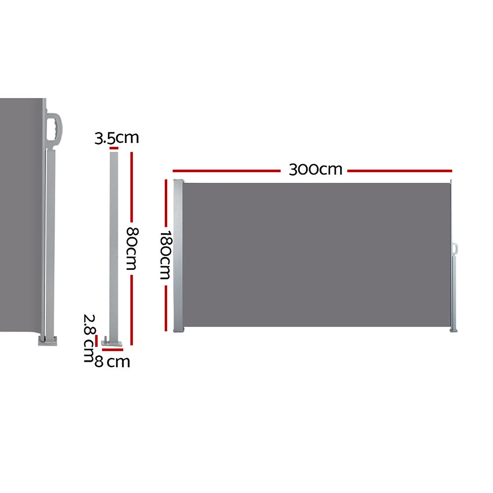 Set of 2 Instahut Side Awning Sun Shade Outdoor Blinds Retractable Screen 1.8X3M GR - Newstart Furniture