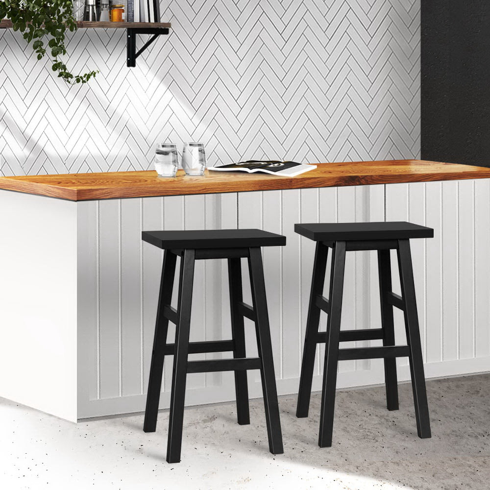 Artiss Baden Wooden Kitchen Bar Stools | Black Set of 2