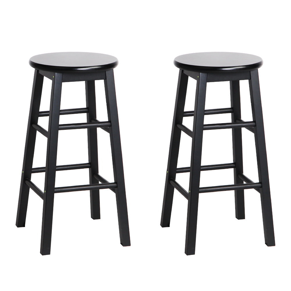 Artiss Black Wooden Bar Stools Set of 2 | Round Seats