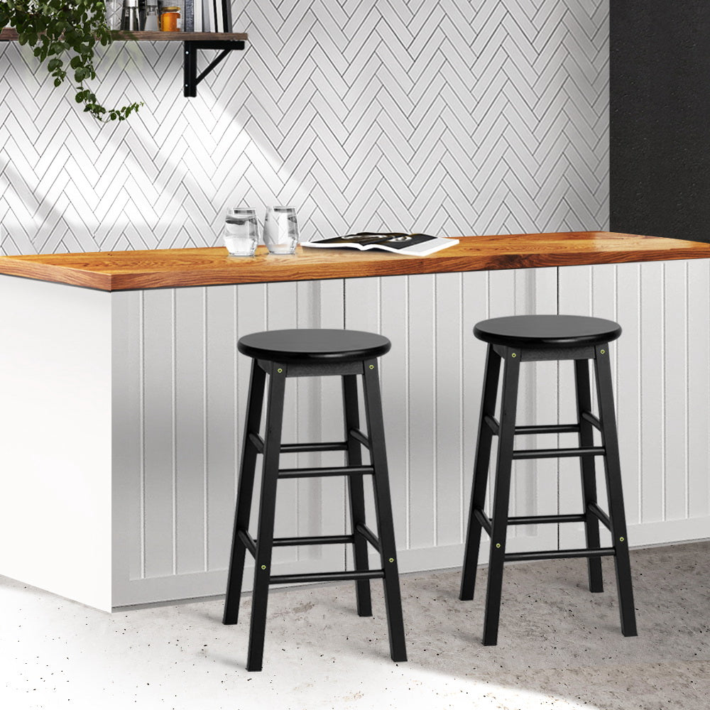 Artiss Black Wooden Bar Stools Set of 2 | Round Seats