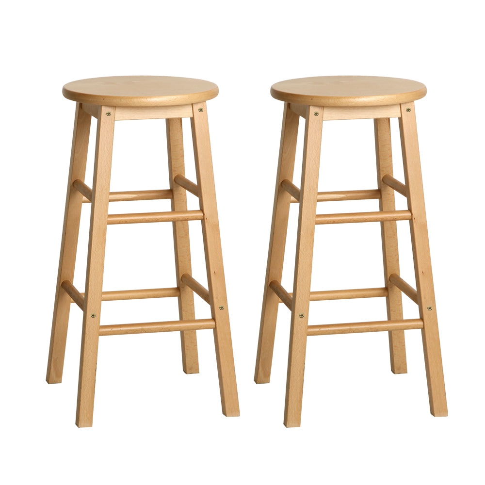 Artiss Natural Beech Wood Bar Stools Set of 2 | 61cm Height