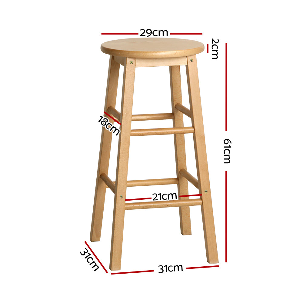 Artiss Natural Beech Wood Bar Stools Set of 2 | 61cm Height