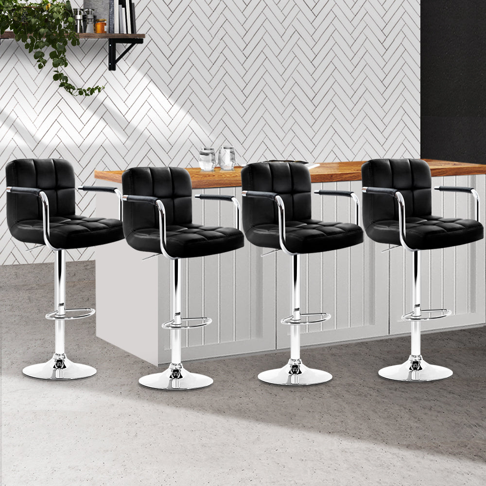 Artiss Set of 4 Bar Stools Gas lift Swivel Armrests - Steel and Black - Newstart Furniture