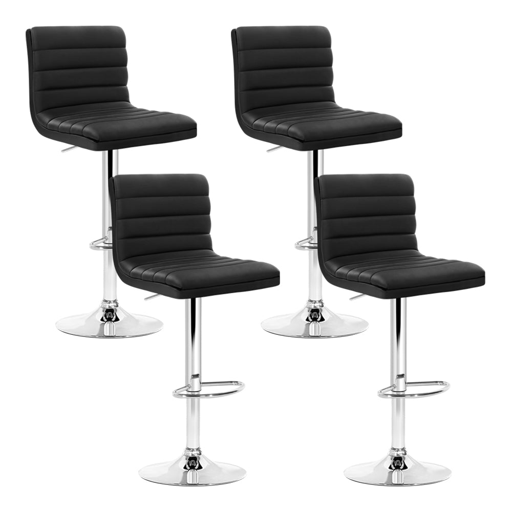 Artiss Set of 4 PU Leather Lined Pattern Bar Stools- Black and Chrome - Newstart Furniture