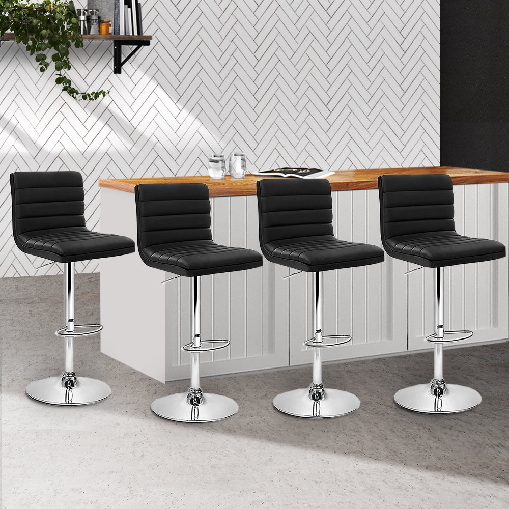 Artiss Set of 4 PU Leather Lined Pattern Bar Stools- Black and Chrome - Newstart Furniture