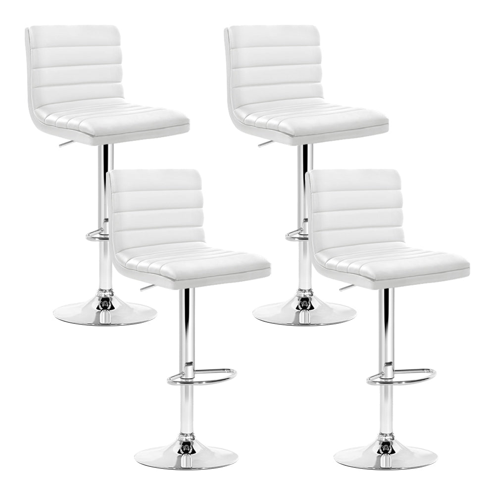 Artiss Set of 4 PU Leather Lined Pattern Bar Stools- White and Chrome - Newstart Furniture