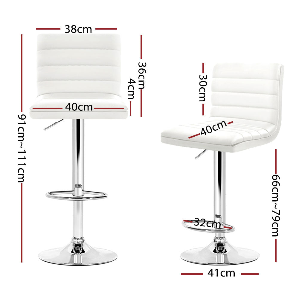 Artiss Set of 4 PU Leather Lined Pattern Bar Stools- White and Chrome - Newstart Furniture