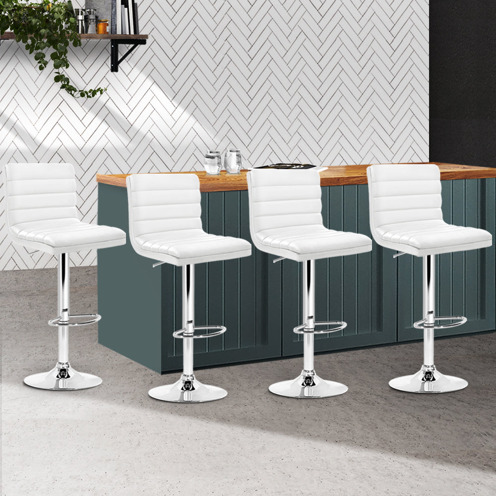 Artiss Set of 4 PU Leather Lined Pattern Bar Stools- White and Chrome - Newstart Furniture