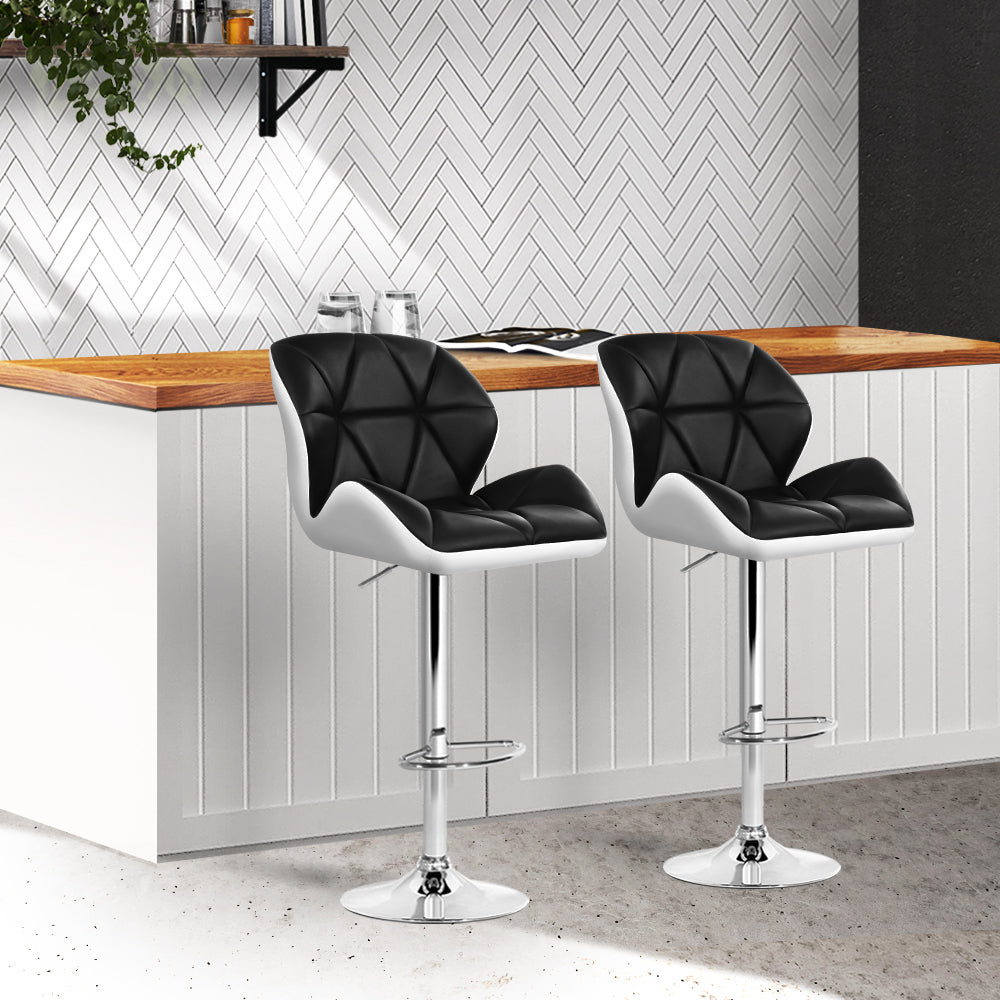 Artiss Set of 2 Kitchen Bar Stools - White, Black and Chrome - Newstart Furniture