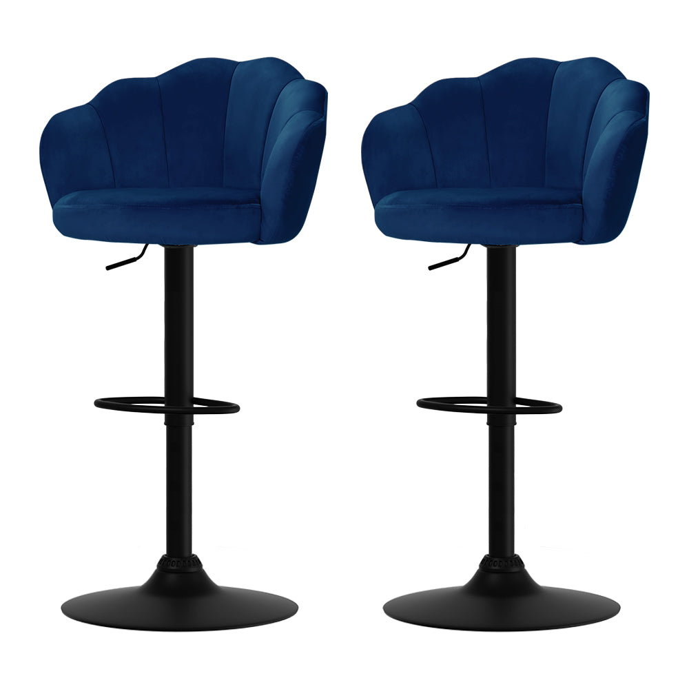 Artiss Set of 2 Bar Stools Kitchen Stool Swivel Chair Gas Lift Velvet Chairs Blue Nessah - Newstart Furniture