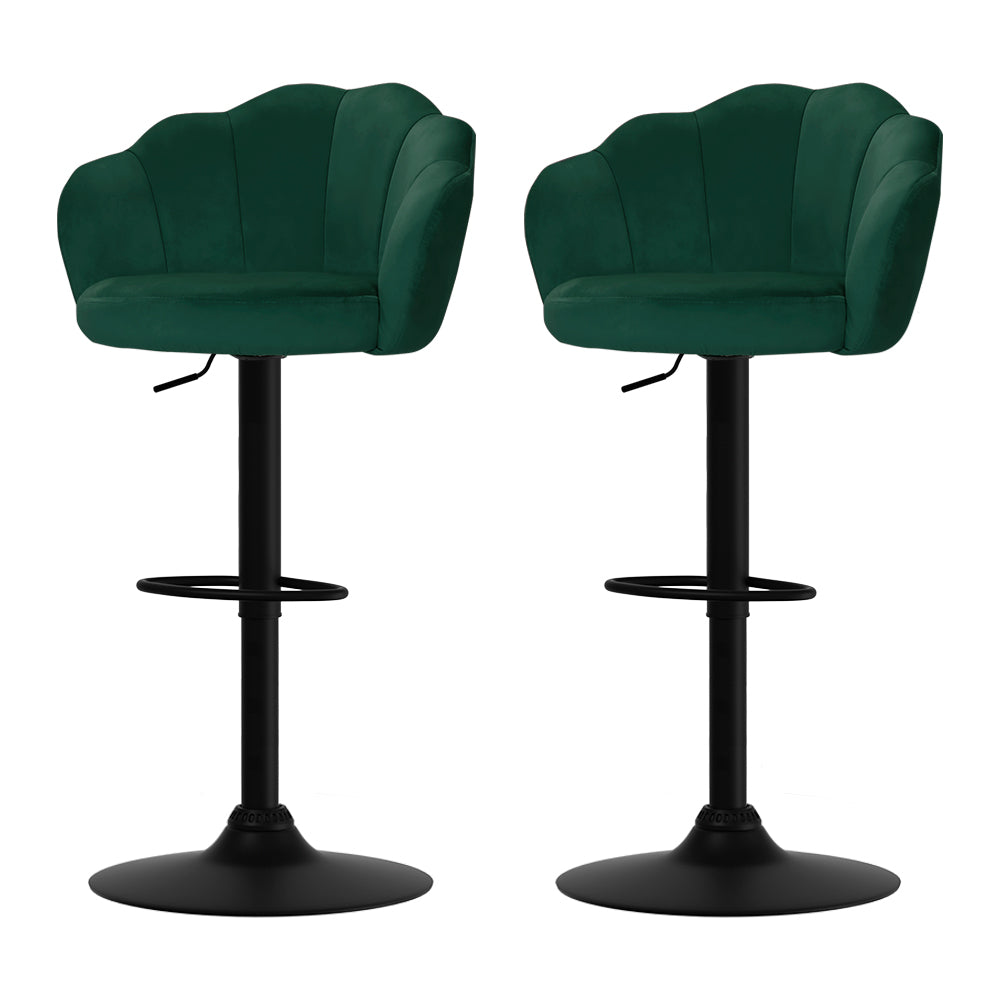 Artiss Set of 2 Bar Stools Kitchen Stool Swivel Chair Gas Lift Velvet Chairs Green Nessah - Newstart Furniture