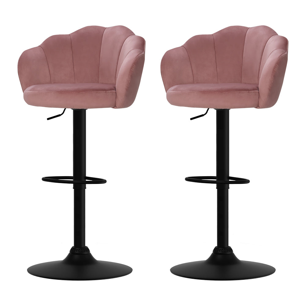 Artiss Set of 2 Bar Stools Kitchen Stool Swivel Chair Gas Lift Velvet Chairs Pink Nessah - Newstart Furniture