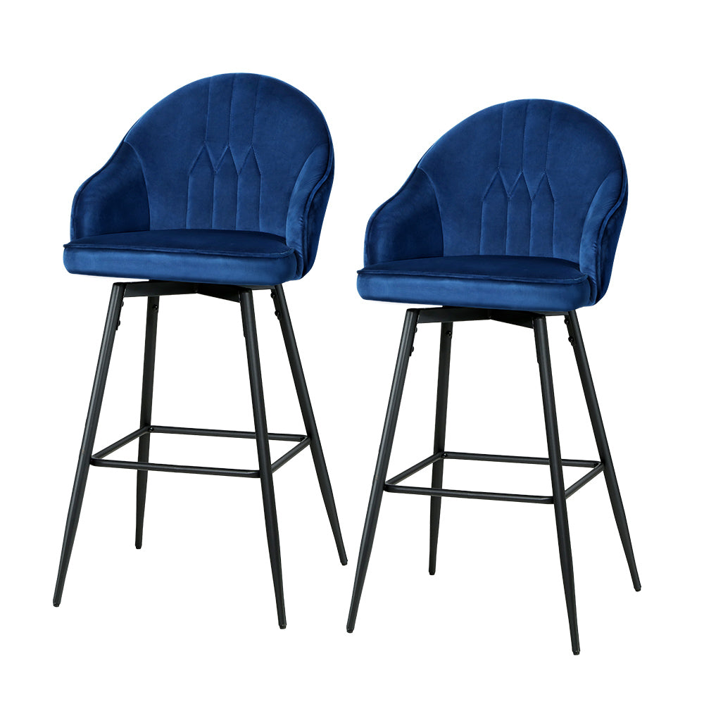Artiss Set of 2 Bar Stools Kitchen Stool Dining Chairs Velvet Chair Barstool Blue Mesial - Newstart Furniture