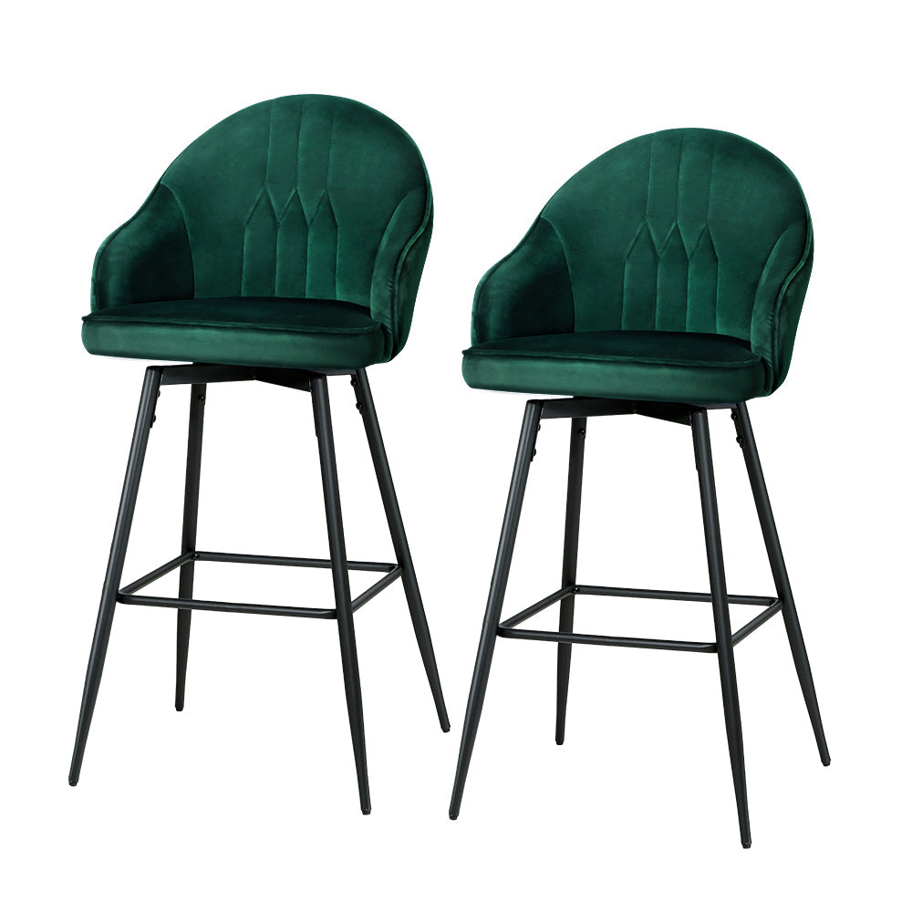 Artiss Set of 2 Bar Stools Kitchen Stool Dining Chairs Velvet Chair Barstool Green Mesial - Newstart Furniture