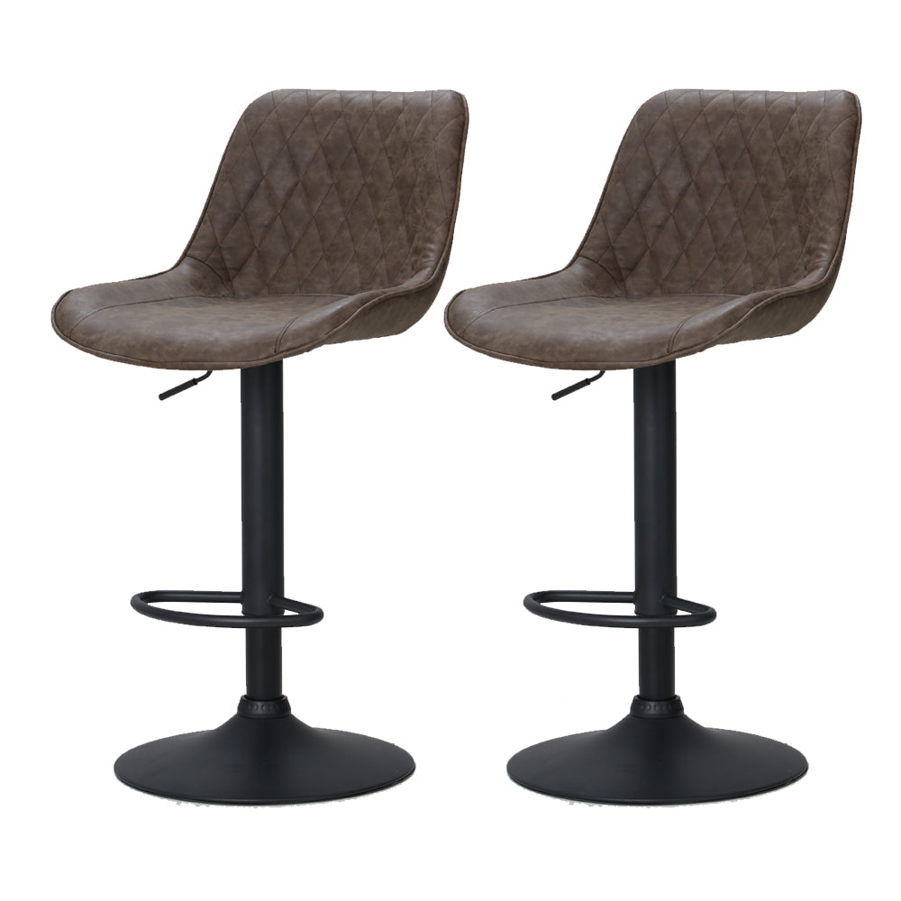 Artiss Set of 2 Bar Stools Kitchen Stool Chairs Metal Barstool Dining Chair Brown Rushal - Newstart Furniture