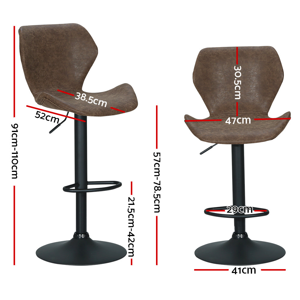 Artiss Set of 2 Bar Stools Kitchen Stool Chairs Metal Barstool Swivel Brown Frawley - Newstart Furniture