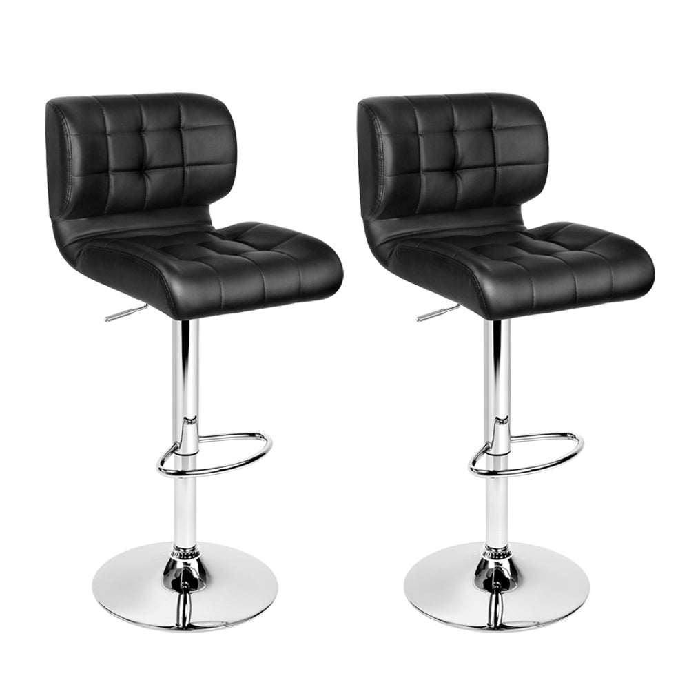 Artiss Set of 2 PU Leather Gas Lift Bar Stools - Black and Chrome - Newstart Furniture