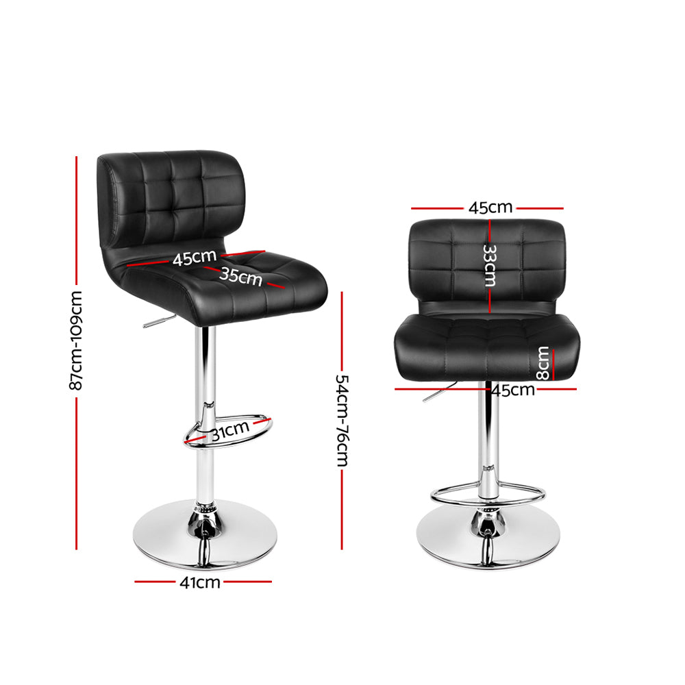 Artiss Set of 2 PU Leather Gas Lift Bar Stools - Black and Chrome - Newstart Furniture