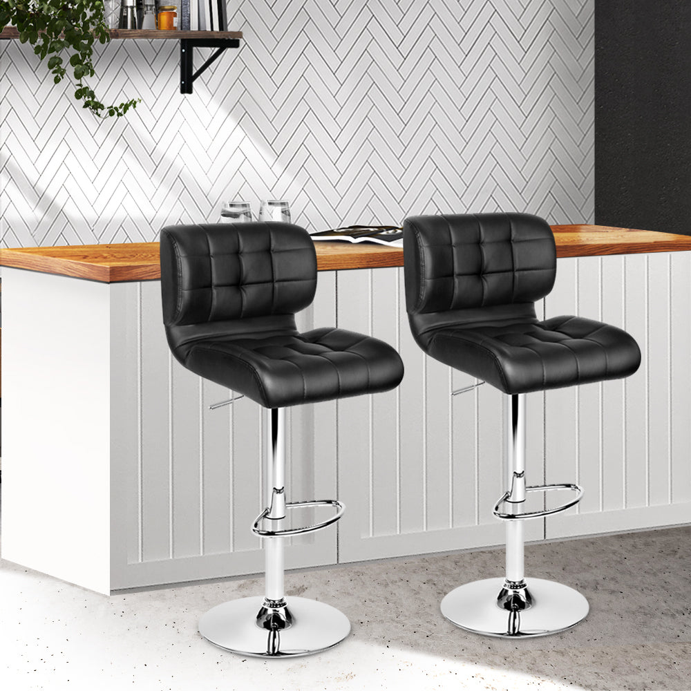 Artiss Set of 2 PU Leather Gas Lift Bar Stools - Black and Chrome - Newstart Furniture