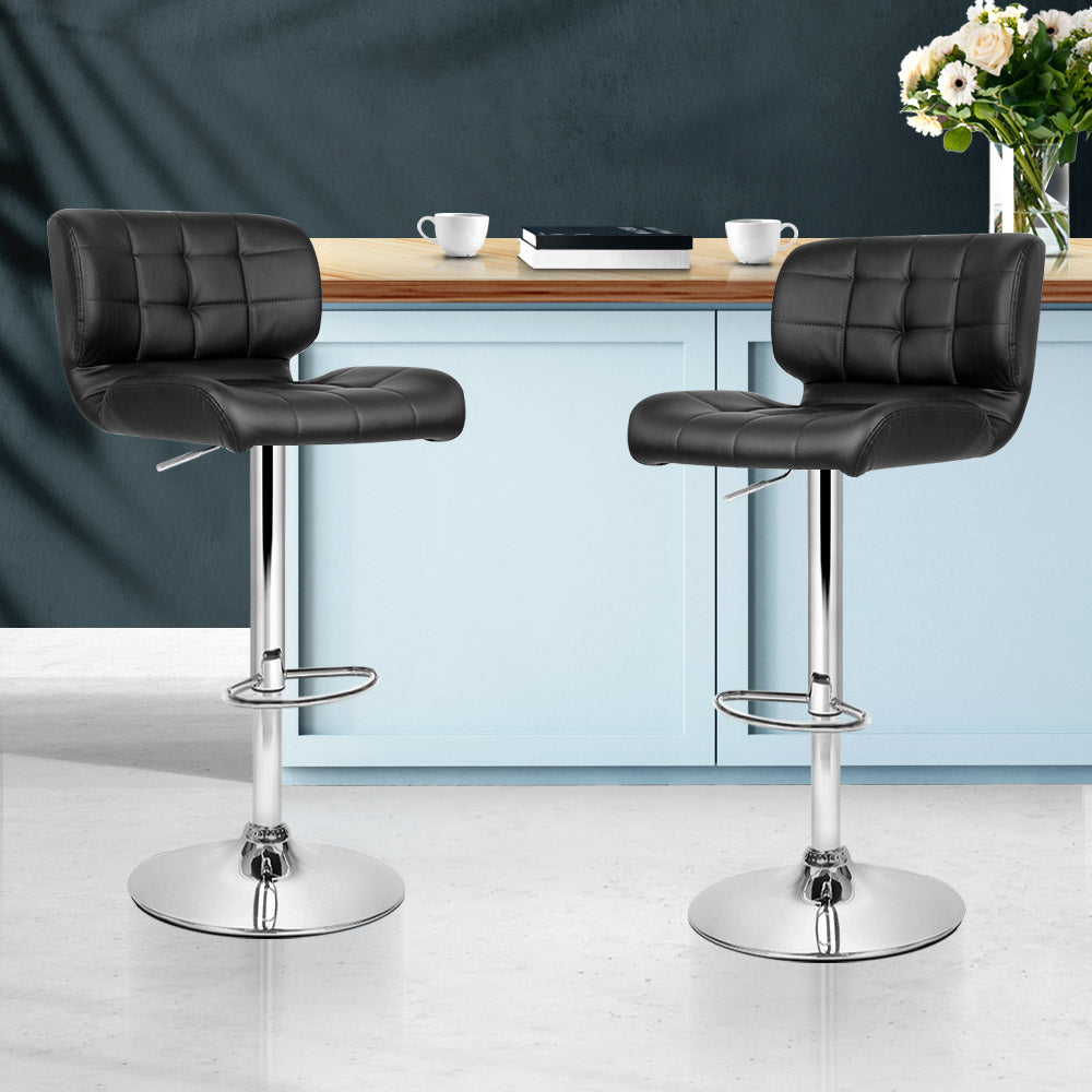 Artiss Set of 2 PU Leather Gas Lift Bar Stools - Black and Chrome - Newstart Furniture