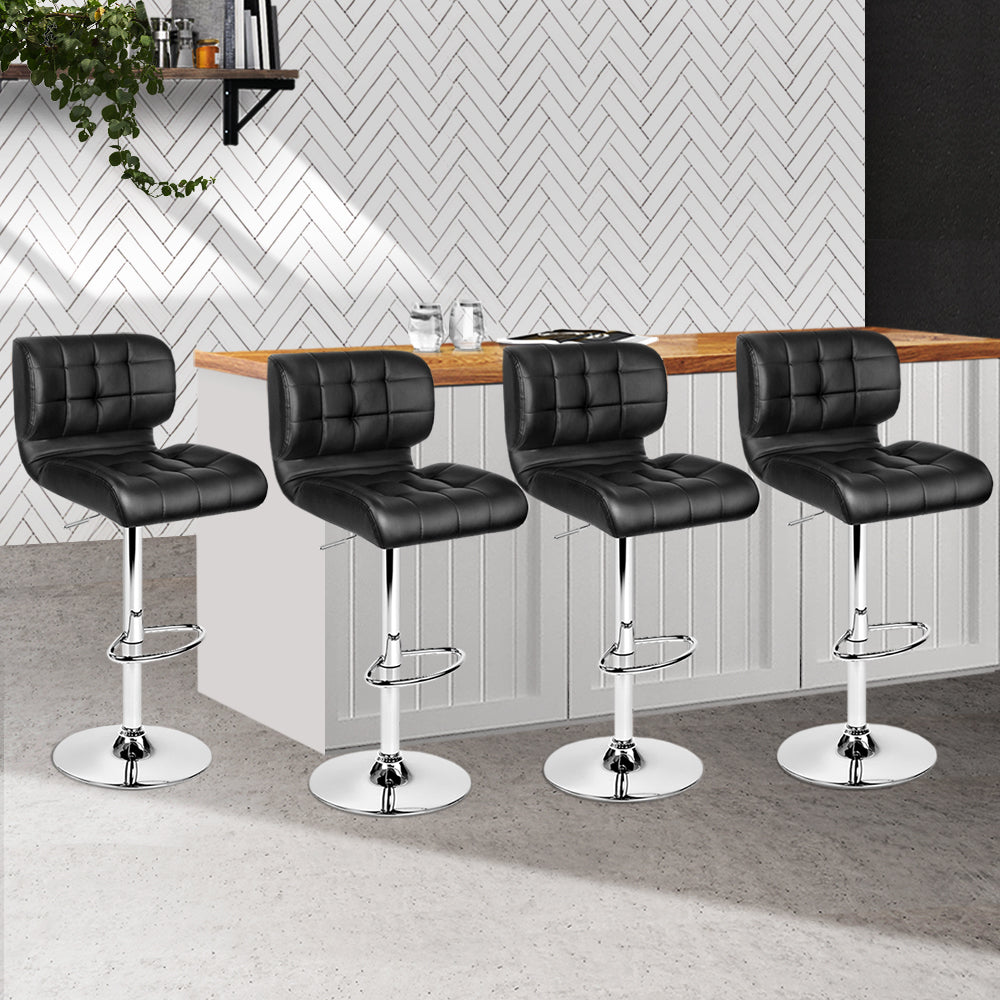 Artiss Set of 4 PU Leather Gas Lift Bar Stools - Black and Chrome - Newstart Furniture