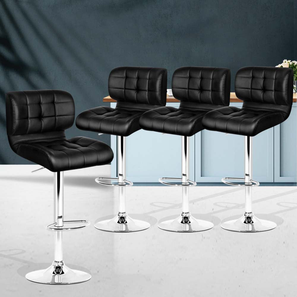 Artiss Set of 4 PU Leather Gas Lift Bar Stools - Black and Chrome - Newstart Furniture