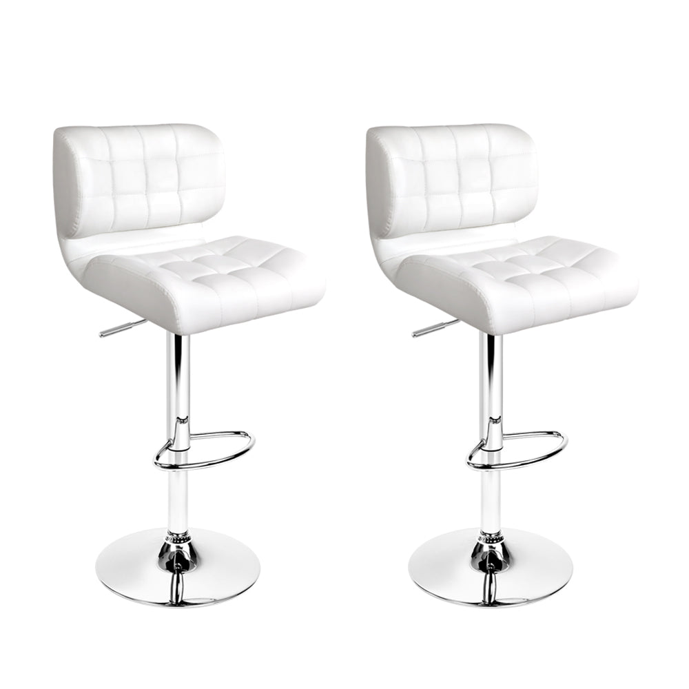 Artiss Set of 2 PU Leather Gas Lift Bar Stools - White and Chrome - Newstart Furniture