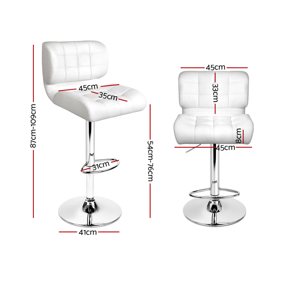 Artiss Set of 2 PU Leather Gas Lift Bar Stools - White and Chrome - Newstart Furniture