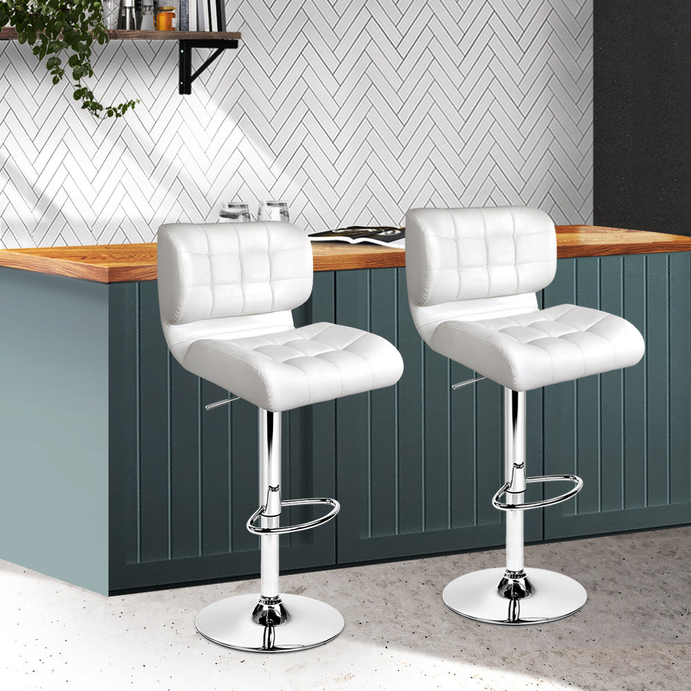 Artiss Set of 2 PU Leather Gas Lift Bar Stools - White and Chrome - Newstart Furniture