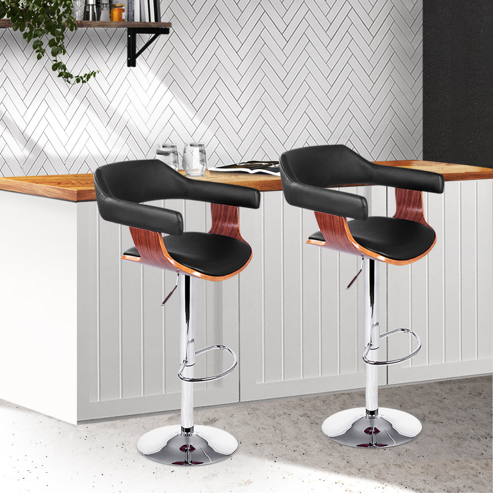 Artiss Swivel Bar Stools with Armrest | Black PU Leather Set of 2